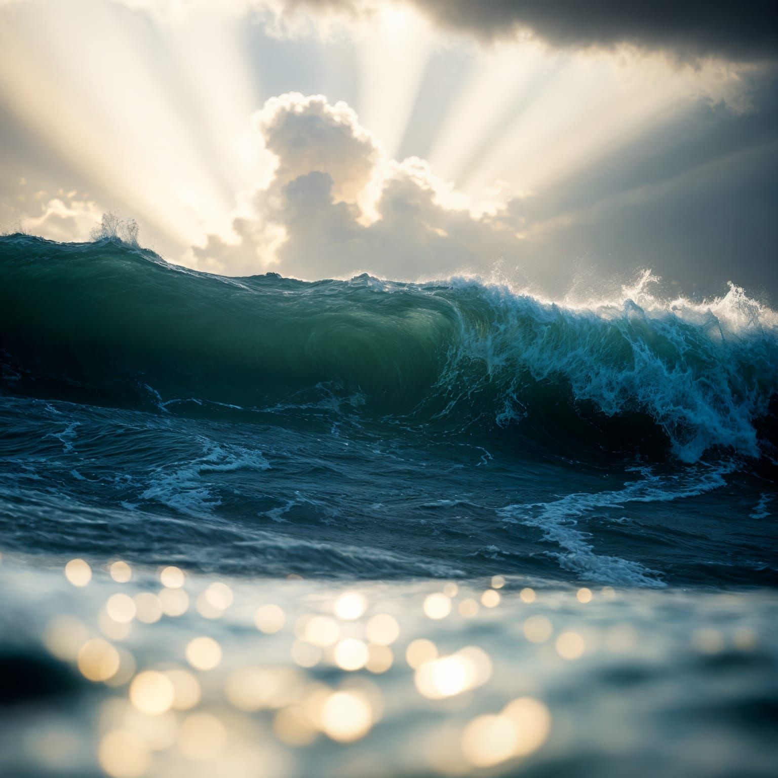 Photograph of Waves in a Stormy Sea with Soft Focus and Heav...