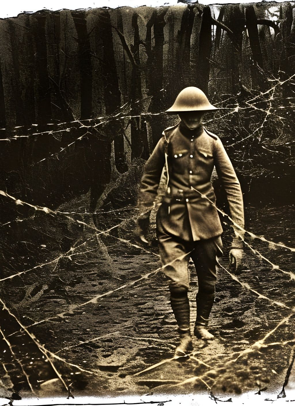 Eerie Ghost of Verdun in Vintage Sepia Photo