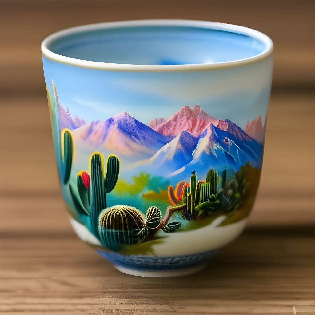 porcelain cup with cacti scene