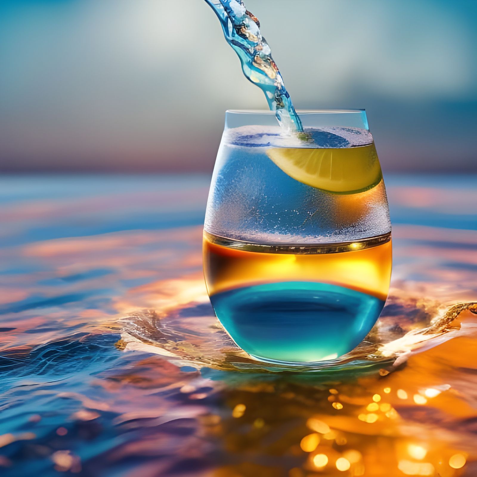 Hyperrealistic Drink with Cyberpunk Tropical Landscape