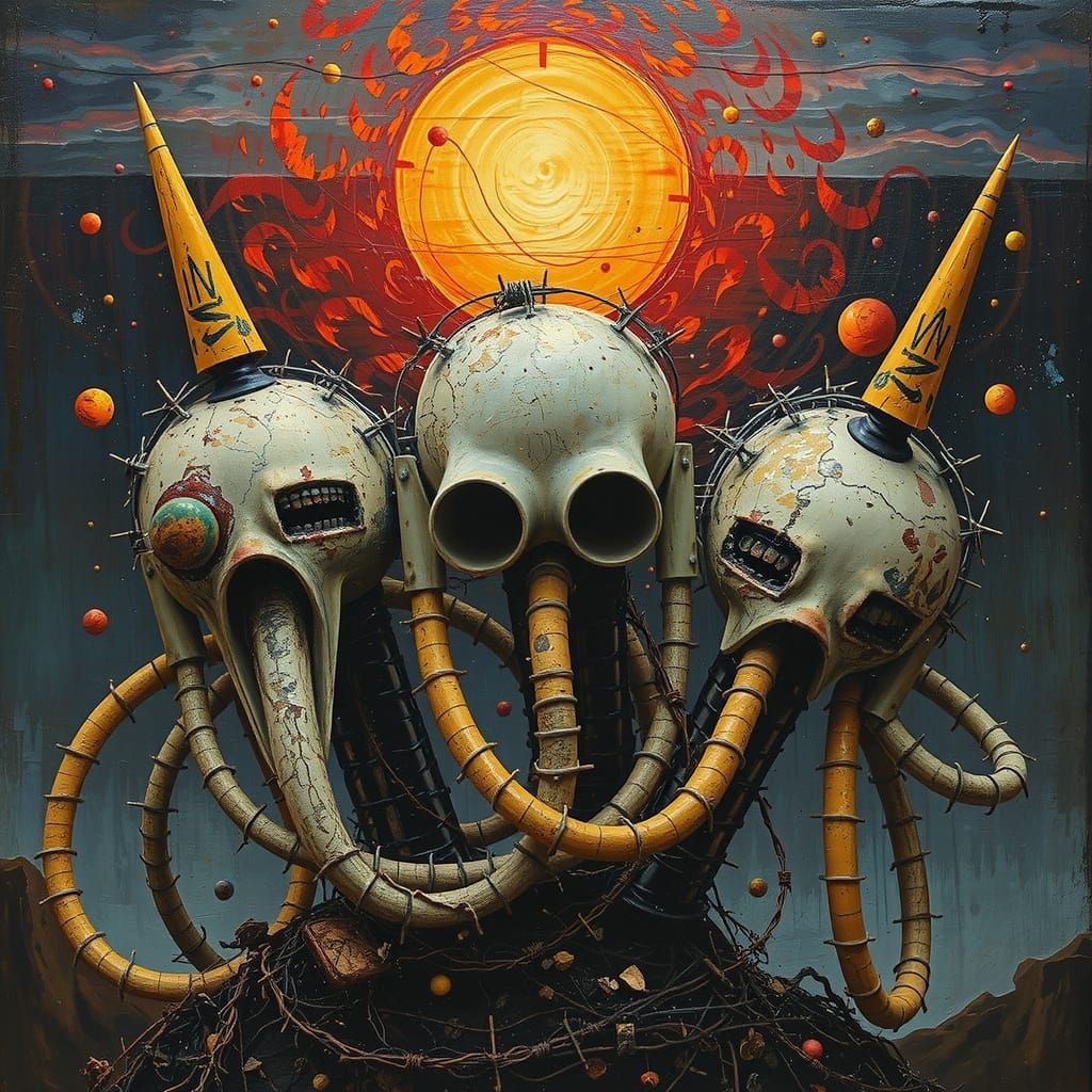 Chaotic Cosmic Jazz Band: Surrealist Oil Painting