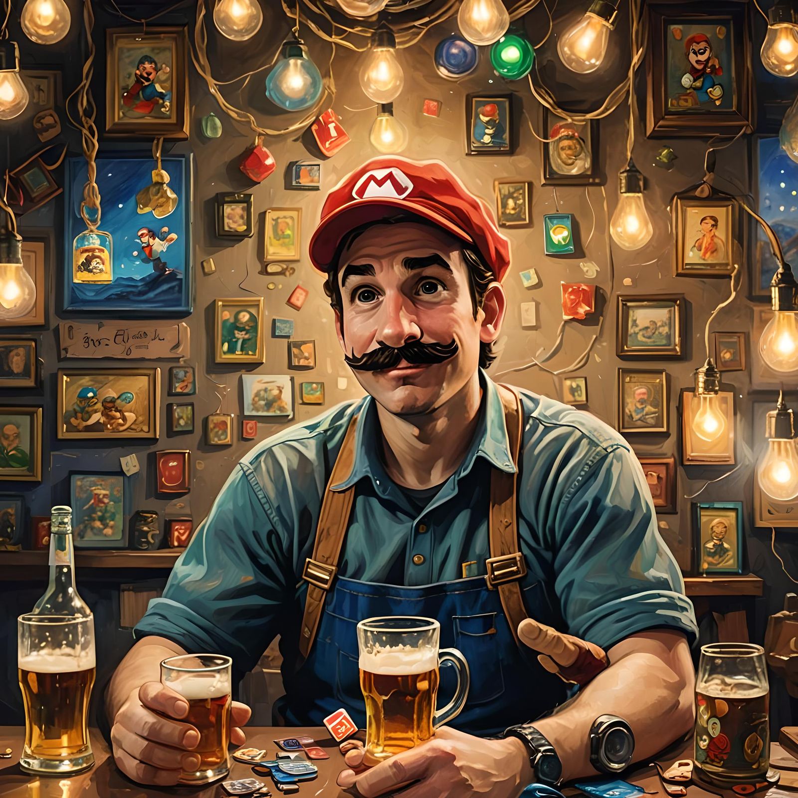 Super Mario Chugging Beer, Van Gogh Style