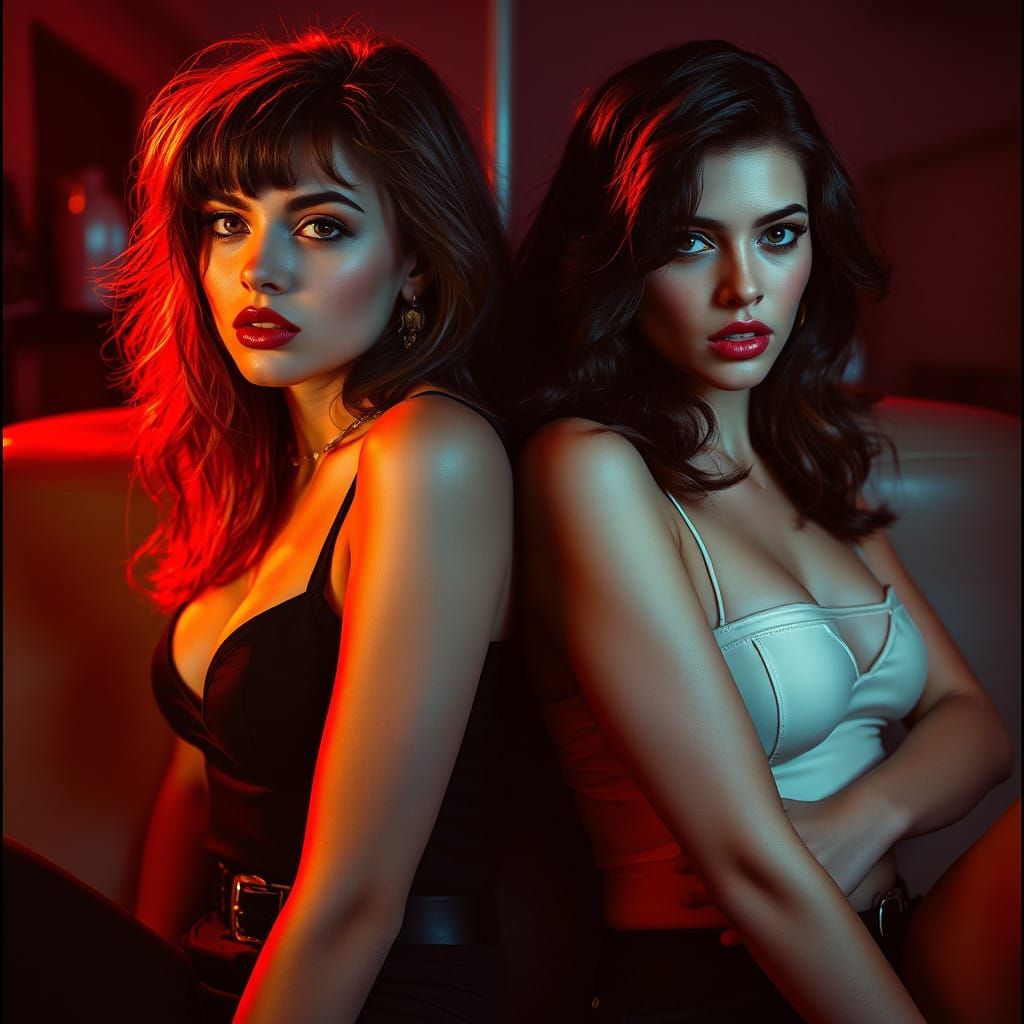 Sultry Women in Nostalgic 80s Style, Blending Time and Sensu...