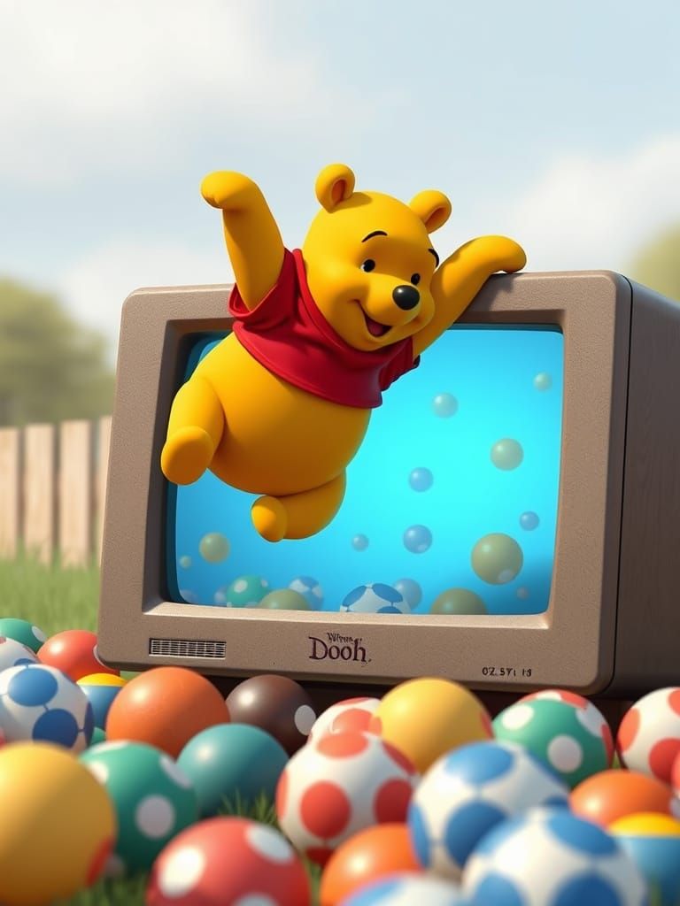 Winnie the Pooh Jumps from Bear-Shaped Screen into Colorful ...
