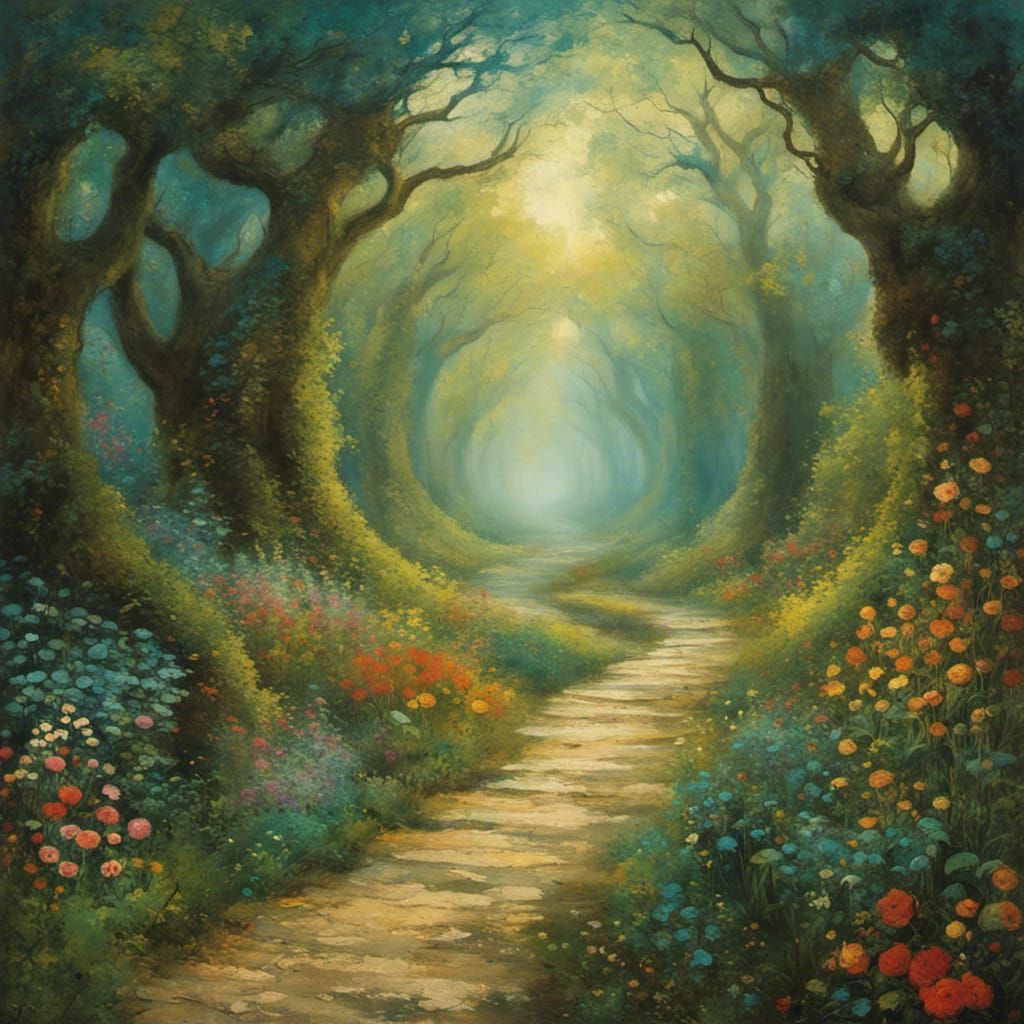 Magical Forest: Infinite Pathway in Ethereal Style