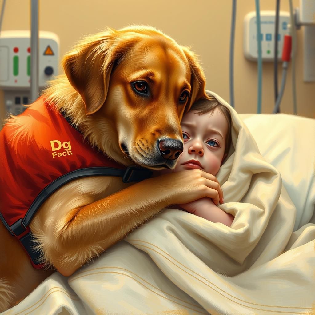 Comforting Support Dog in Hospital, Gurney Style