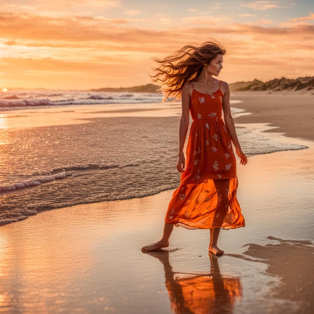 Woman on Beach with Message in Bottle