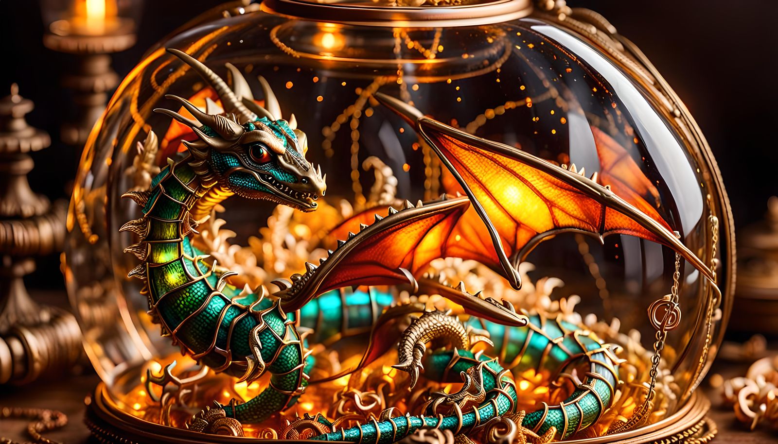 Steampunk Dragon in Glass Jewelry Box
