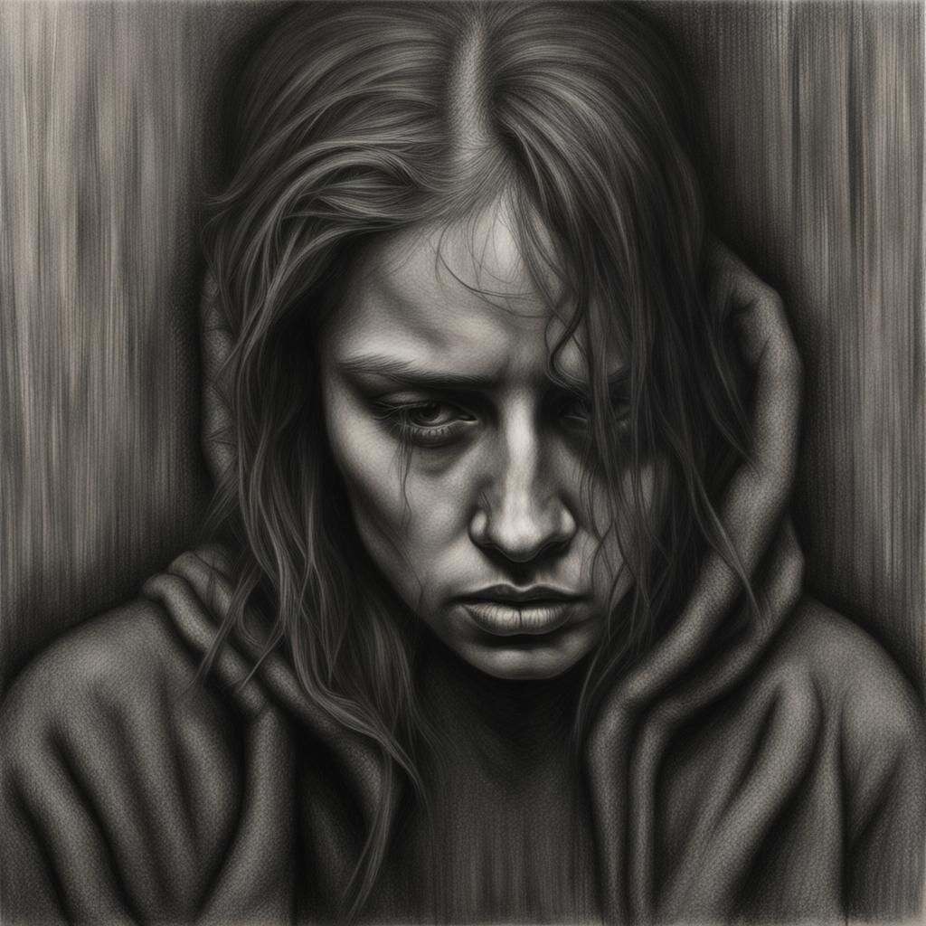 Hyperdetailed Charcoal Drawing of Depression