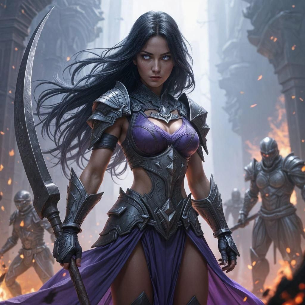 Fierce Warrior Woman with Glowing Eyes in Battle