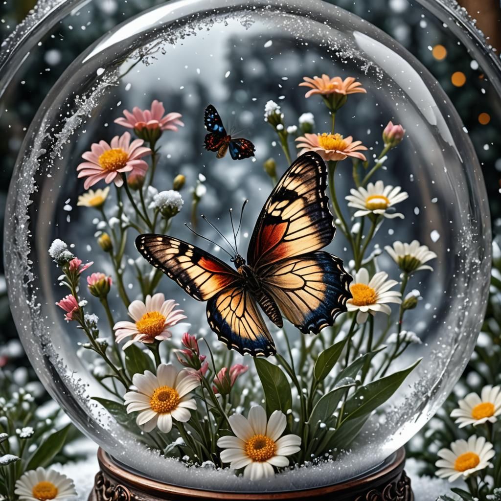 Butterflies inside a snowglobe
