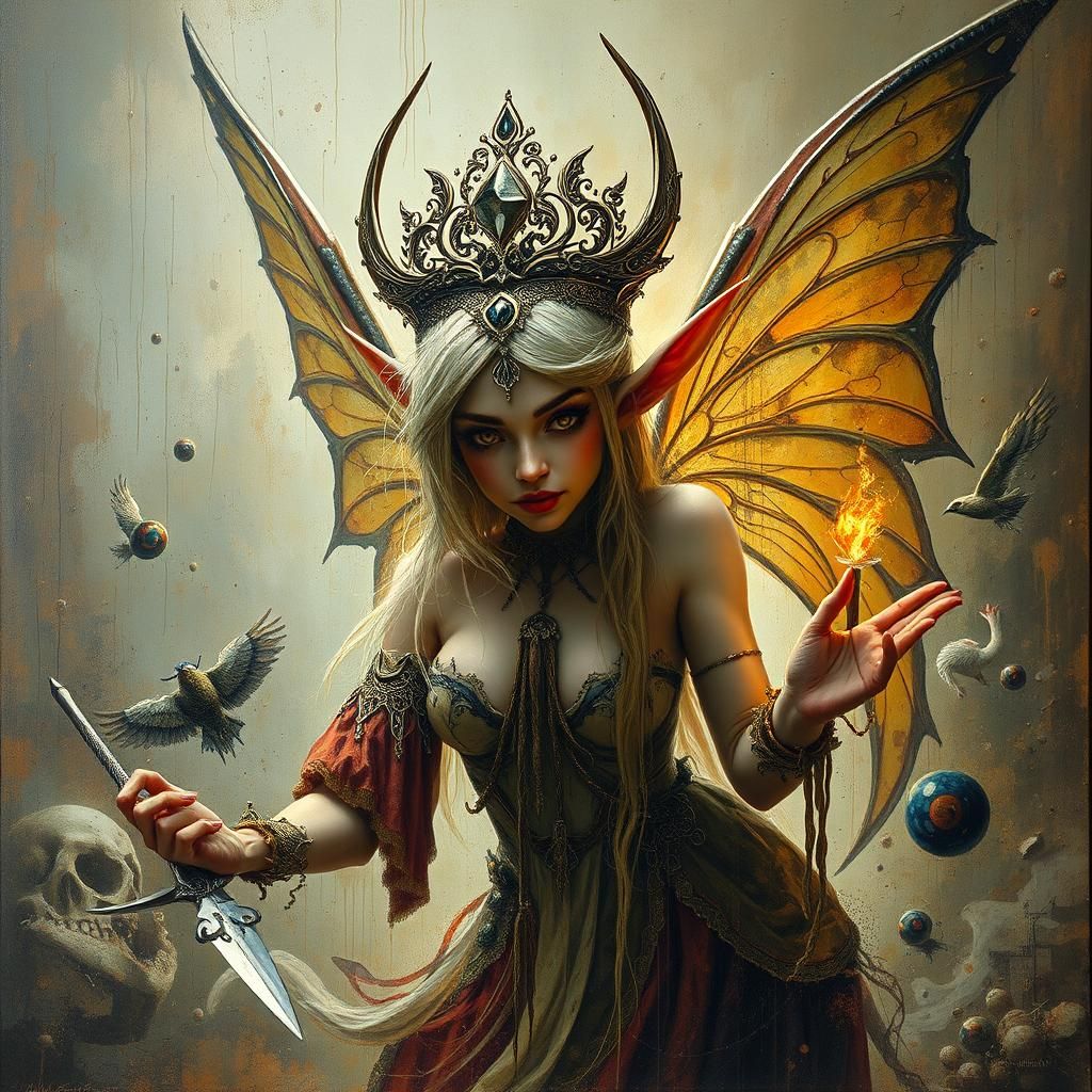 Ethereal Fairy Elf Portrait in Surreal Art Deco Style