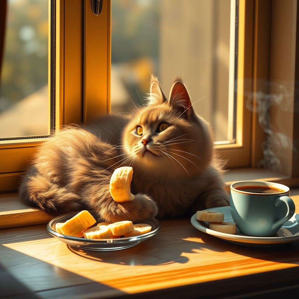 Chubby Cat Discovers Banana Treasure: Fantasy Concept Art