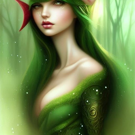 Cute Christmas Elf Portrait in Ethereal Fantasy Style