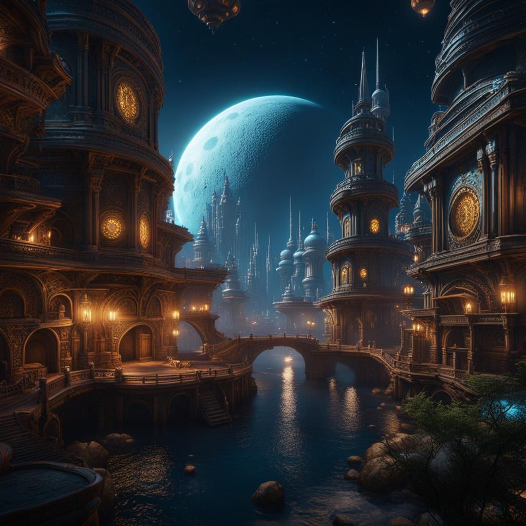 Fantastical Lunar City Concept Art