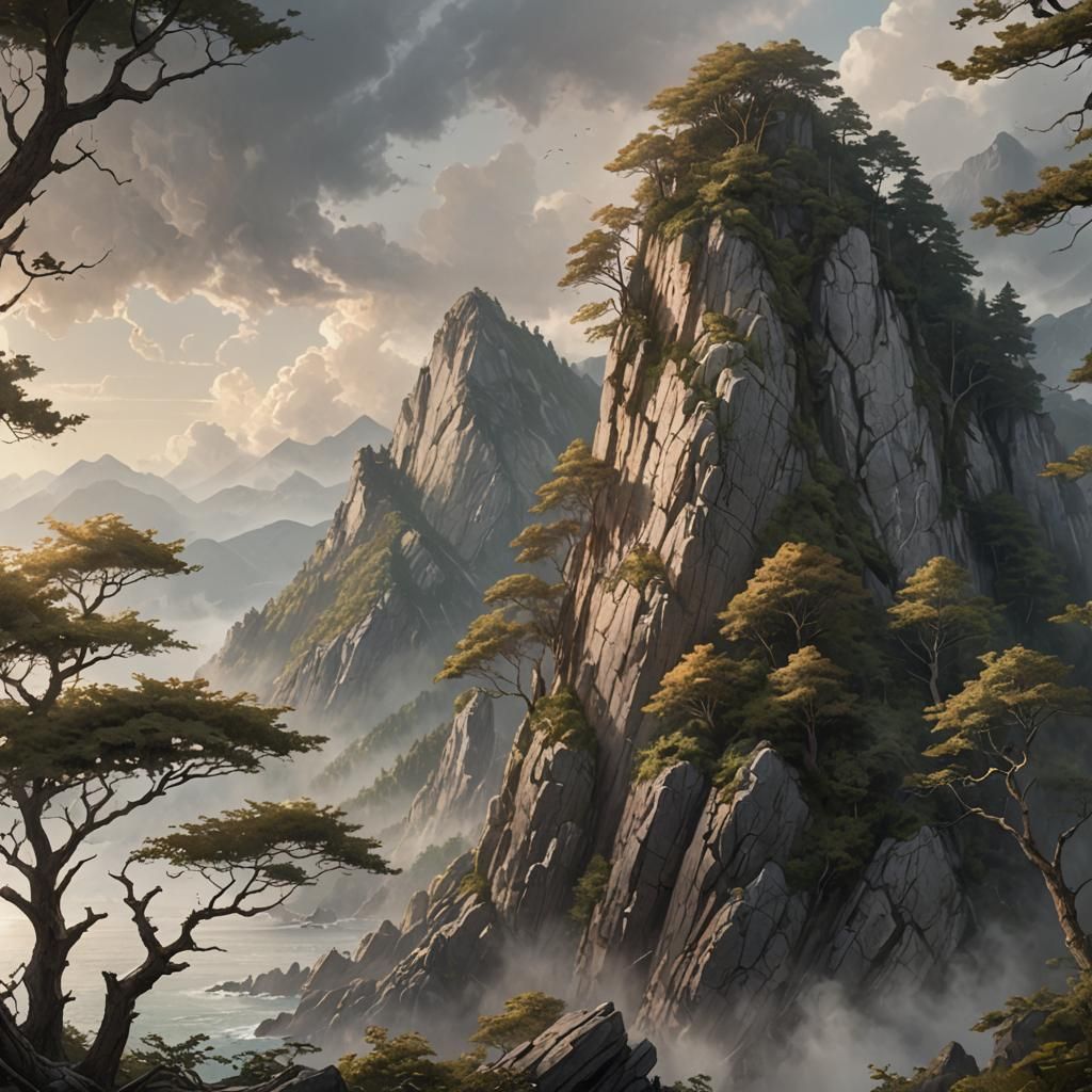 Hyperrealistic Mountain Landscape with Sunlight