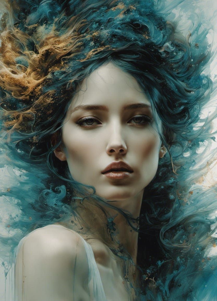 Goddess Dissolving into Smoke: Liquid Ink Art