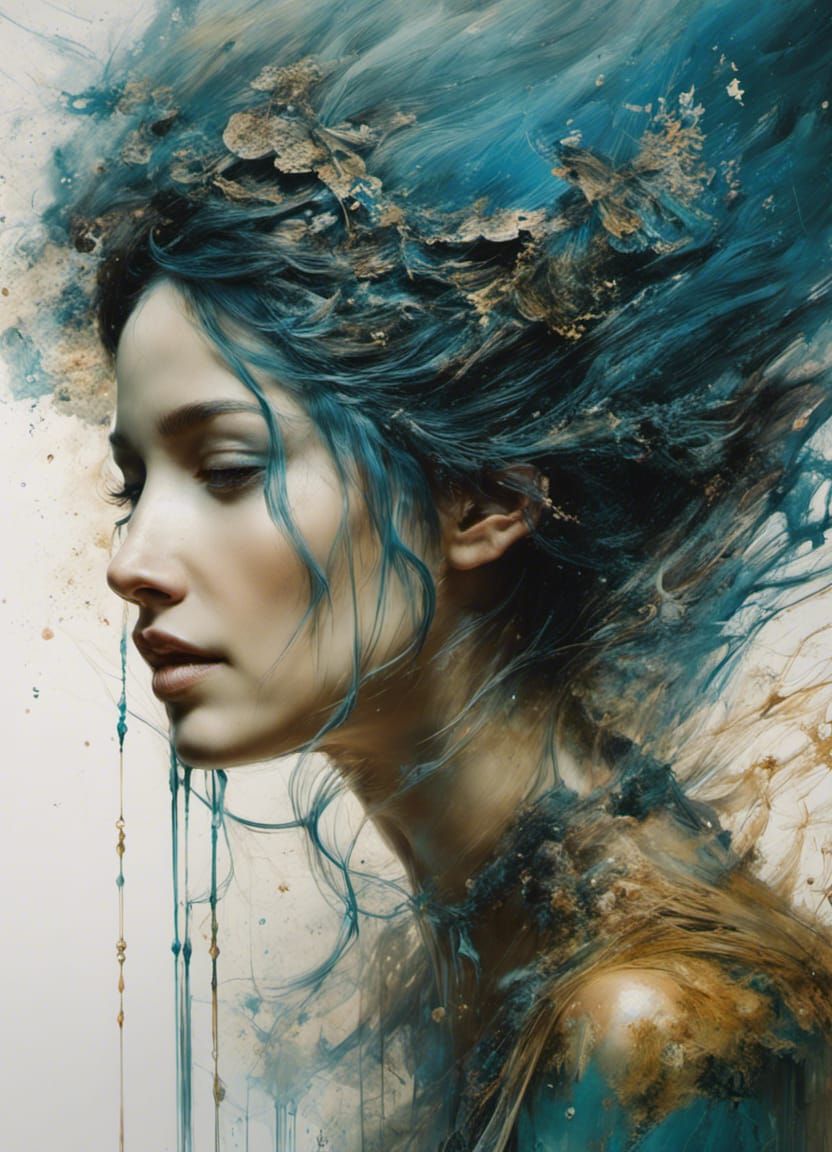 Goddess Dissolving into Swirling Smoke: Liquid Ink Art