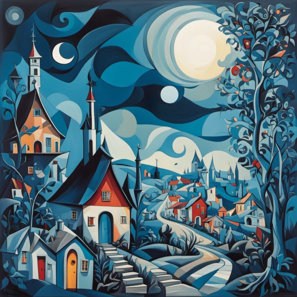 Cubist Village Art Using Whimsical Cubism LoRA