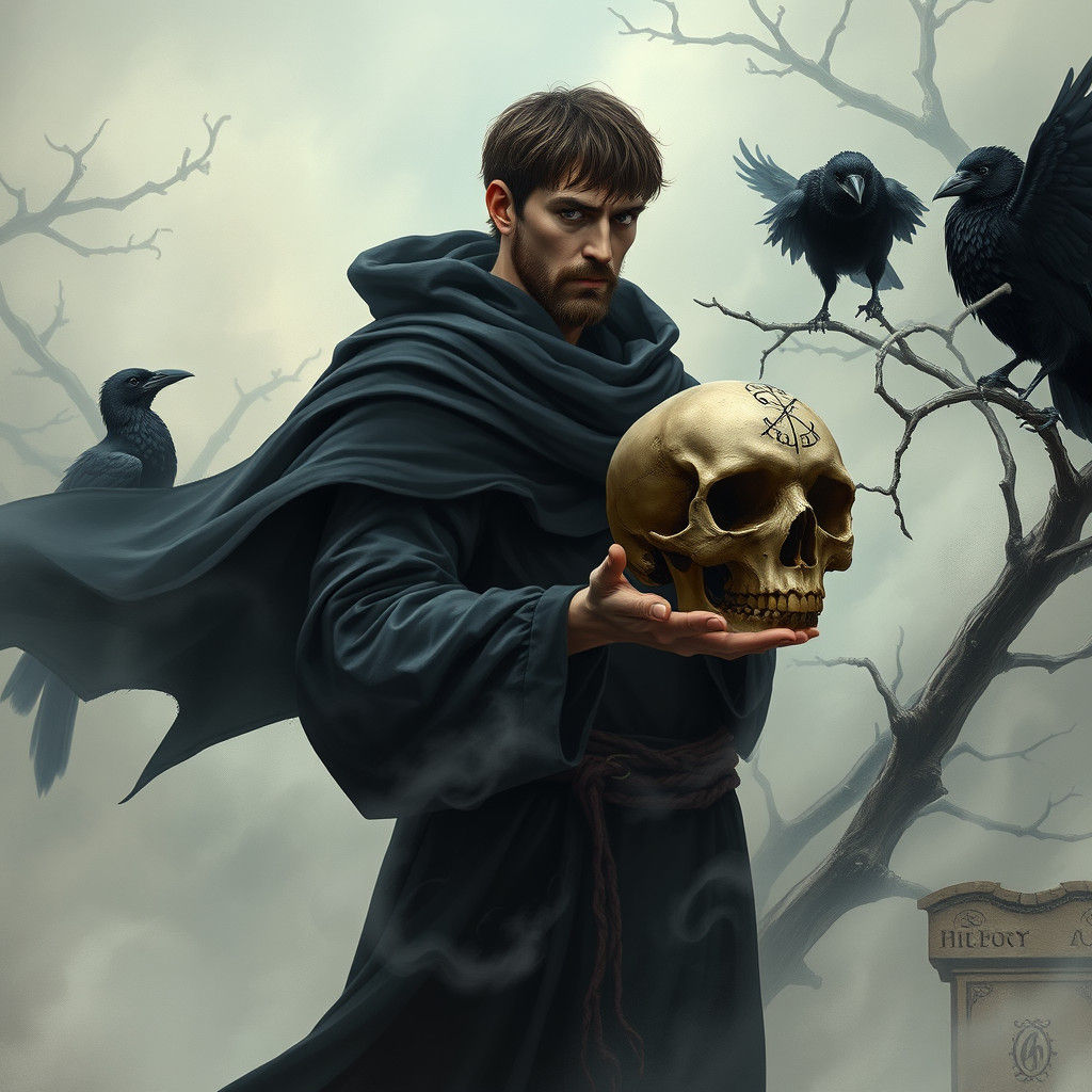 Mystical Necromancer in Ethereal Mist