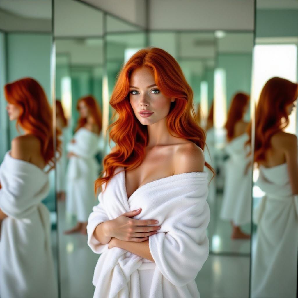 Dreamy Reflections of a Red-Haired Woman