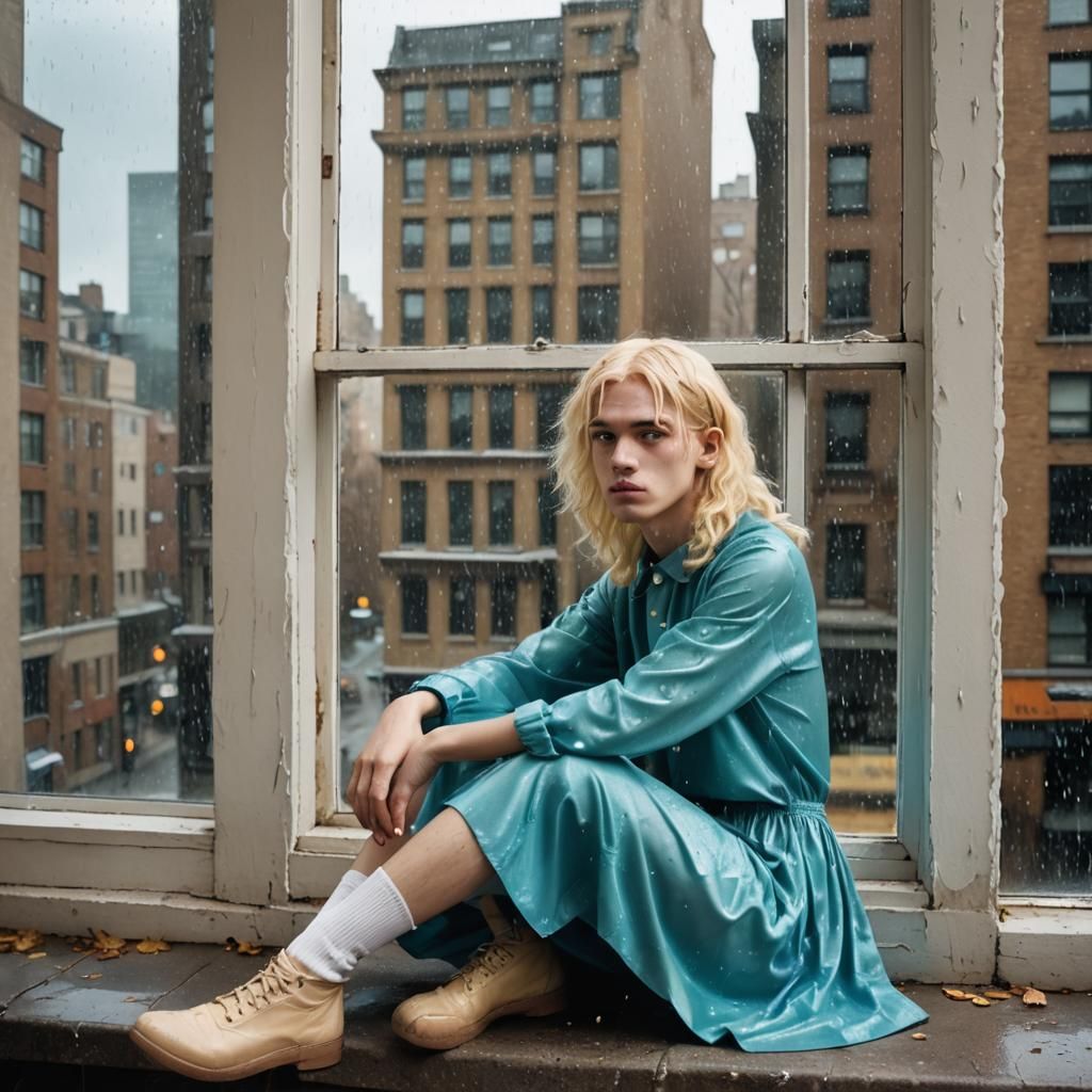 Boy in Cyan Dress: Conceptual Fashion Photography