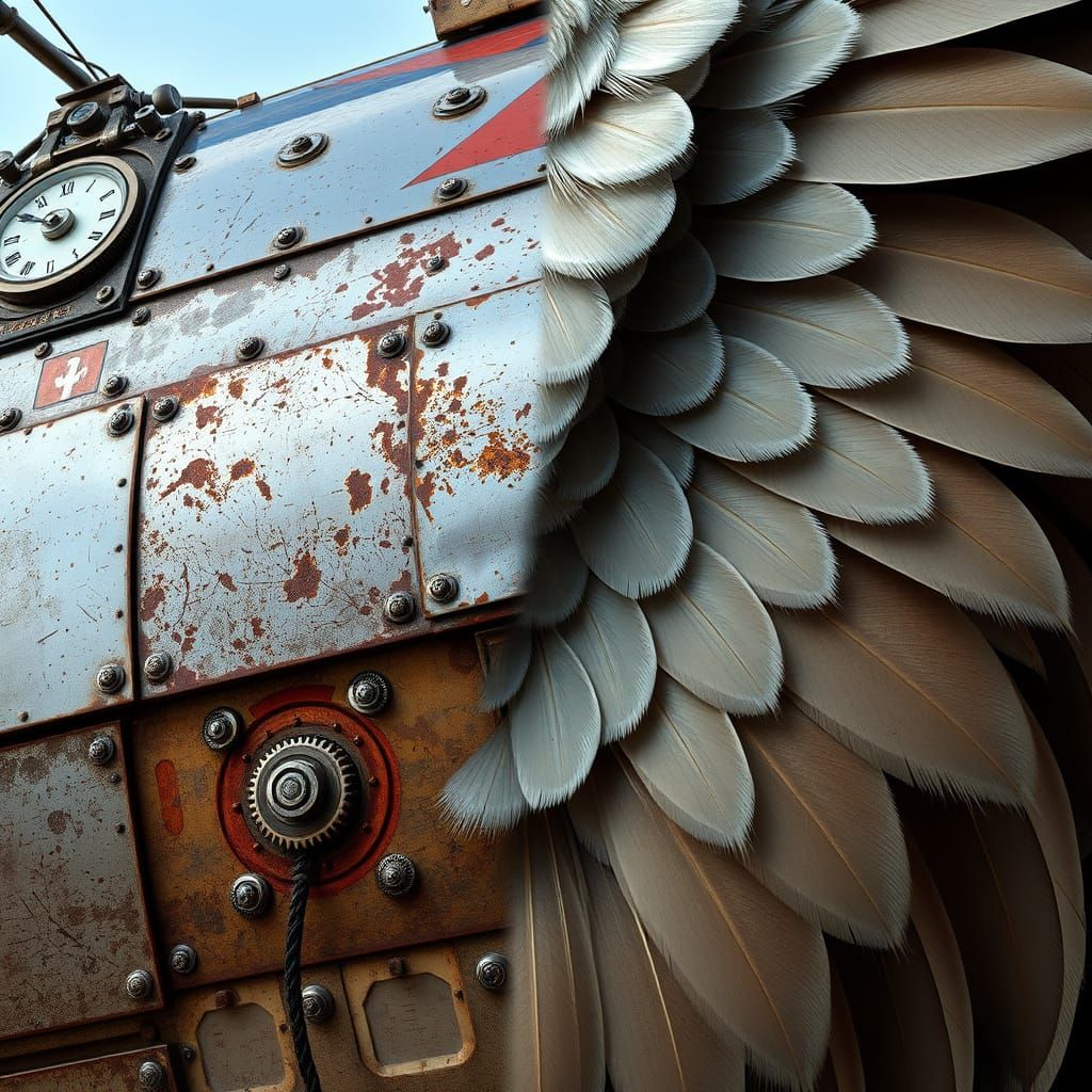 Steampunk Airship and Bird Wing in Detailed Contrast