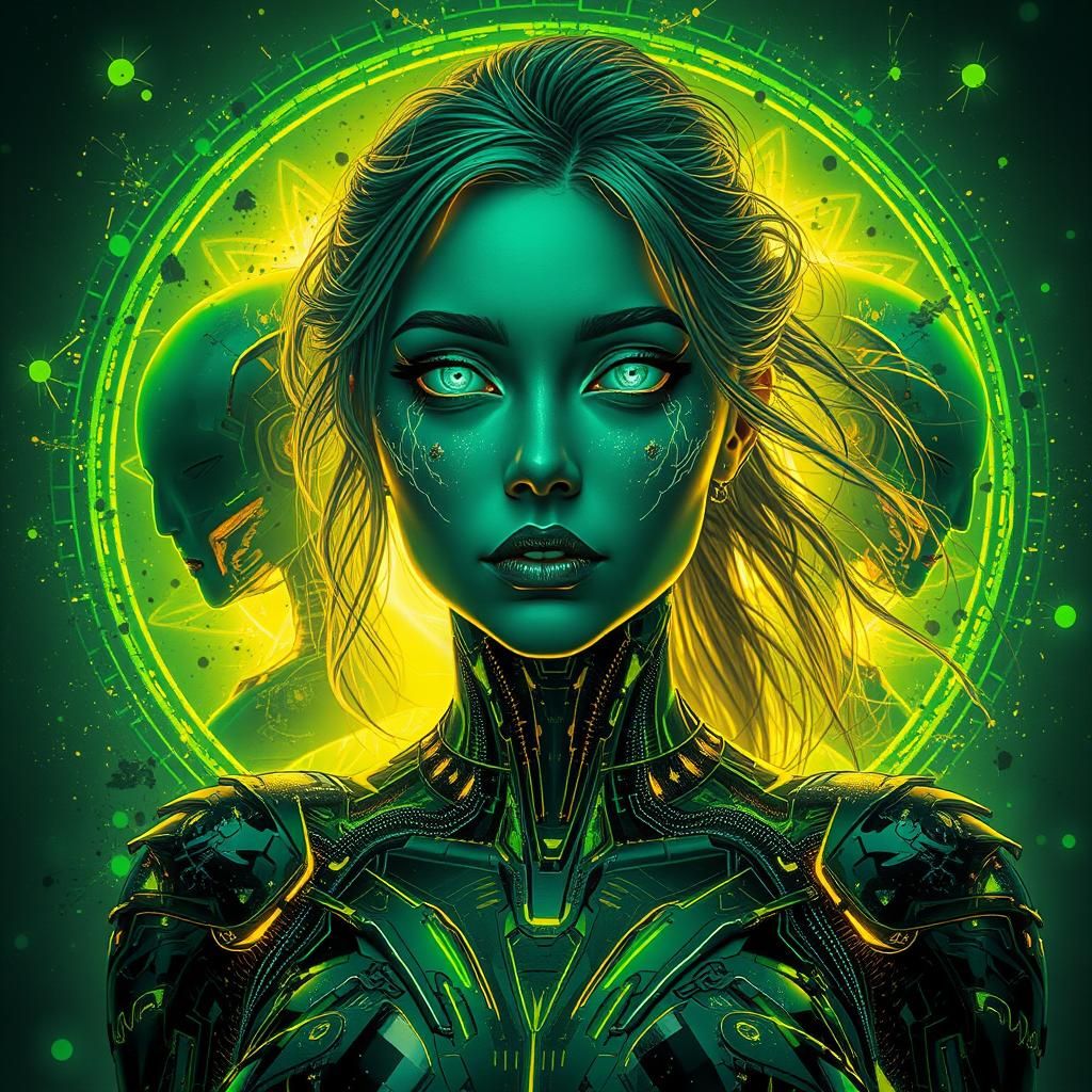 Bioluminescent Android Woman in Cyberpunk Style