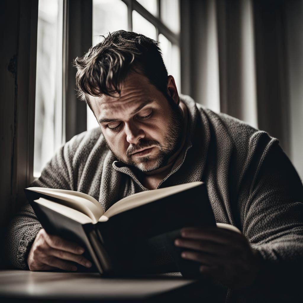 Chubby Man Reading: Portrait Photography