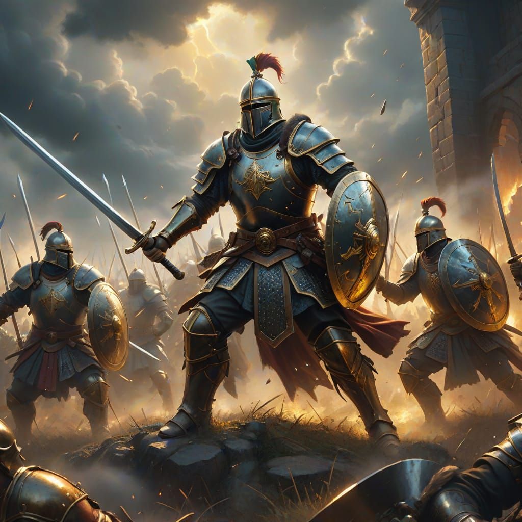 Epic Dark Fantasy Battle Scene in Hyper-Realistic Digital Pa...