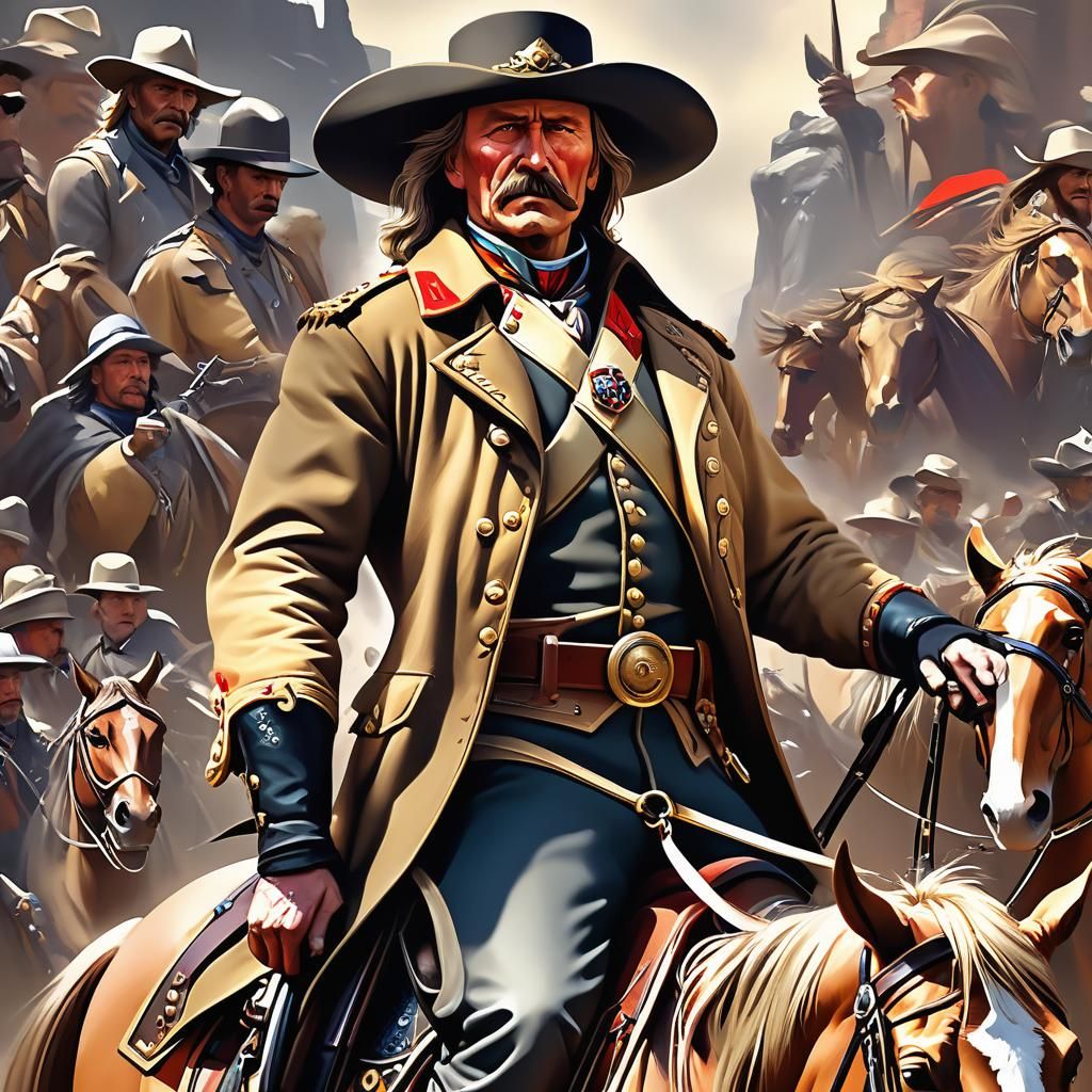 General Custer Reviews Troops: Detailed Portrait