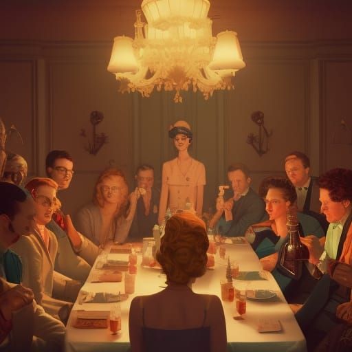 1950s Murder Mystery Party, Cinematic Digital Art