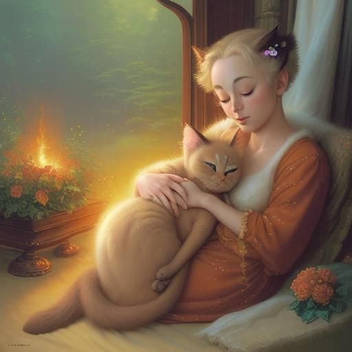 Siamese Cat Sleeping, Thomas Kinkade Style