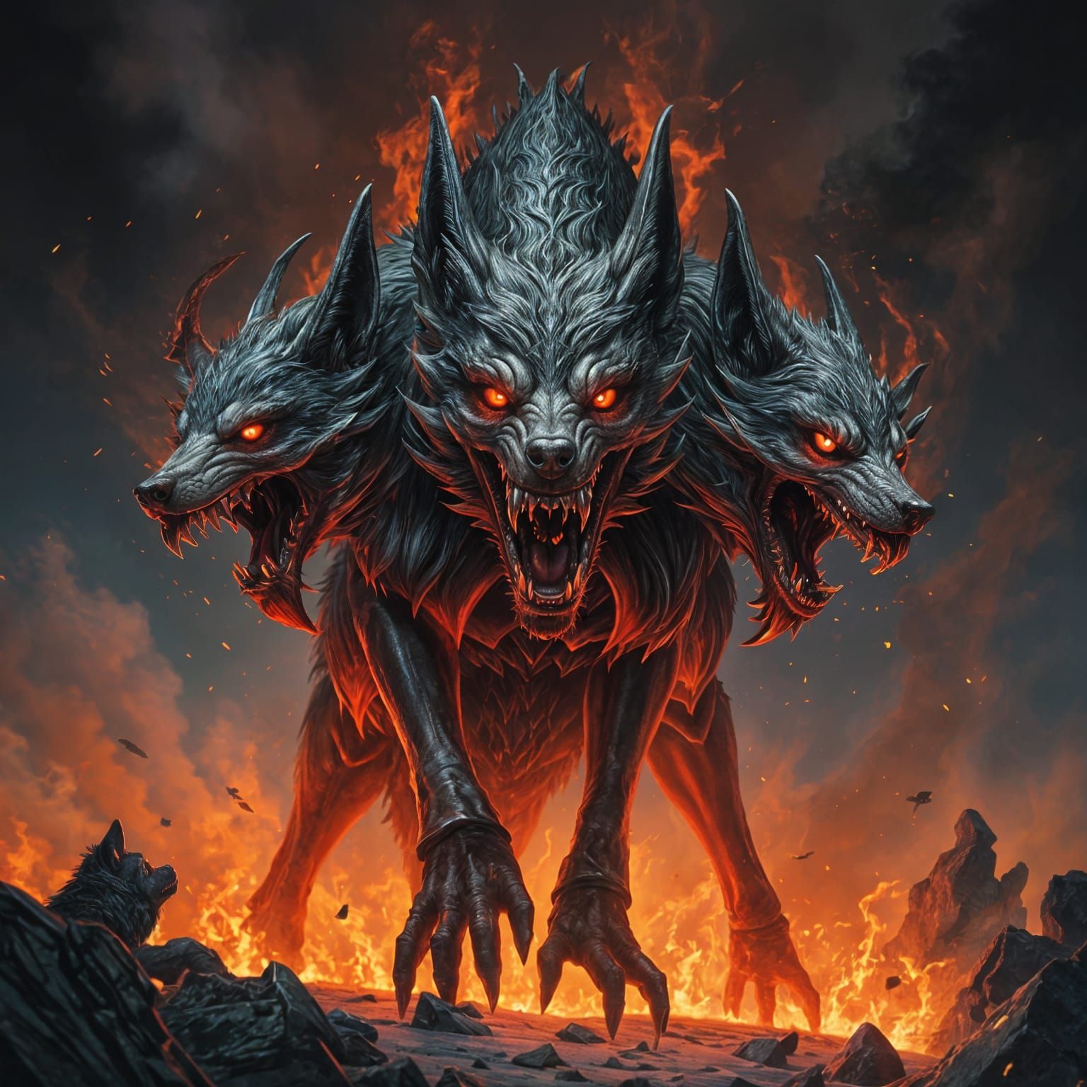 Monstrous, Undead, Triple-Headed Firewolf Rises from the Ash...