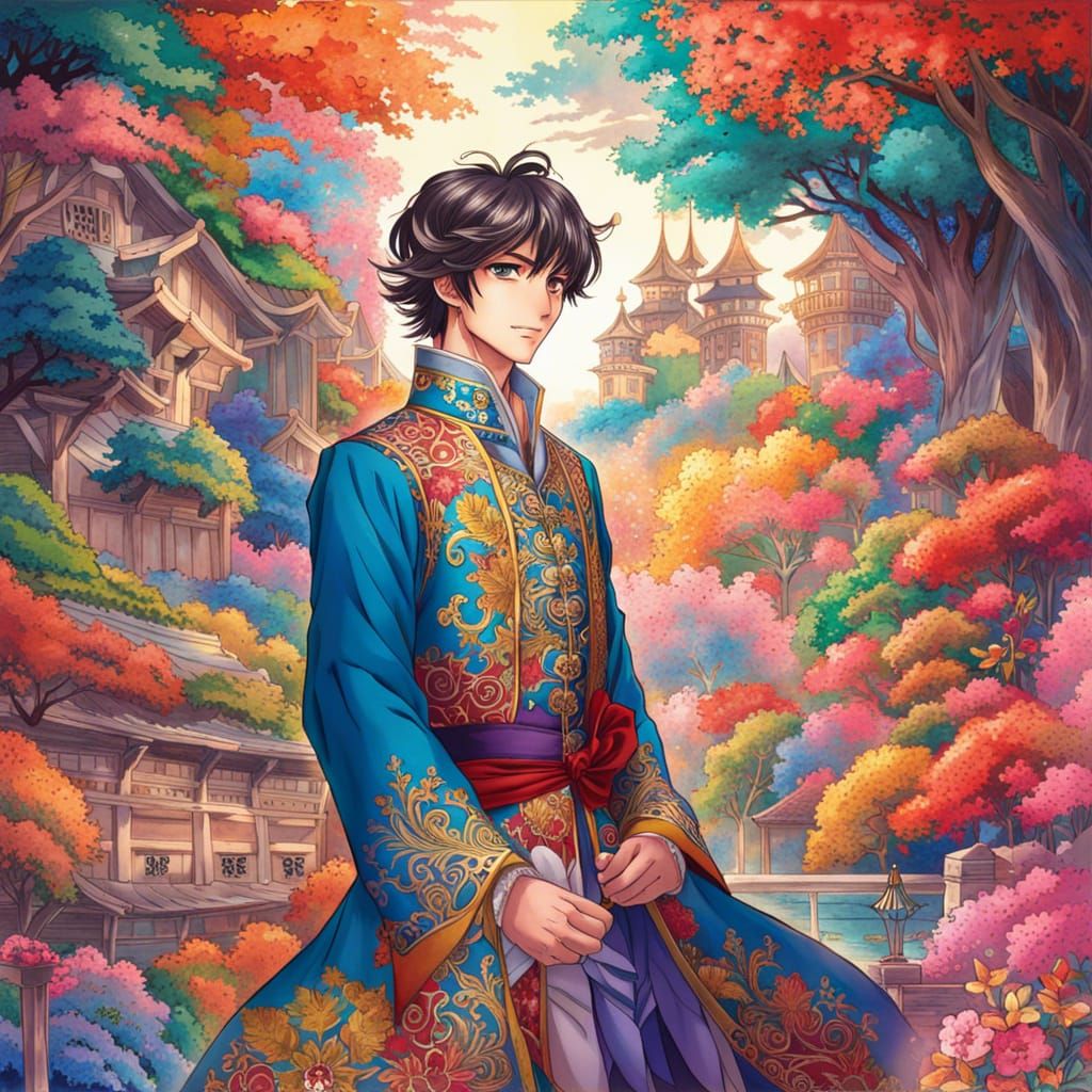 Anime-Style Medieval Prince in Ballroom Portrait