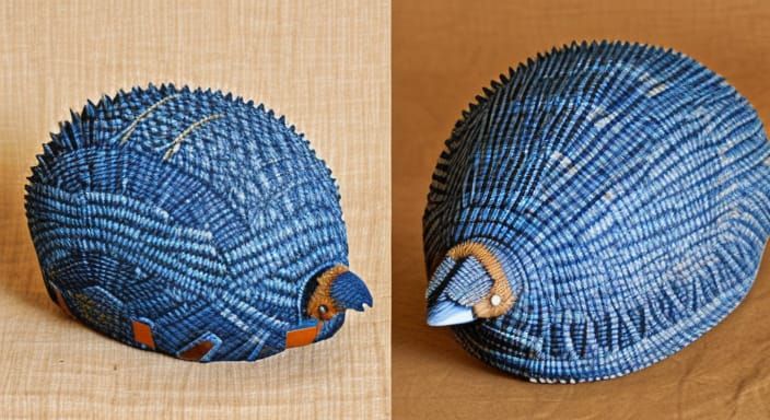 Woven Basketwork Armadillos on Blue Denim