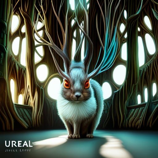 Fantasy Jackalope with Cat Head and Squirrel Body