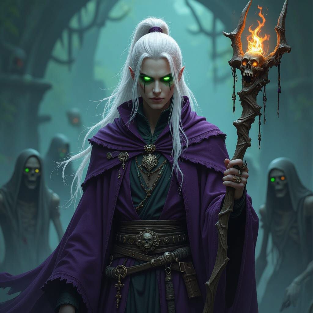 Dread Necromancer with Bone Staff and Zombies in Matte Paint...