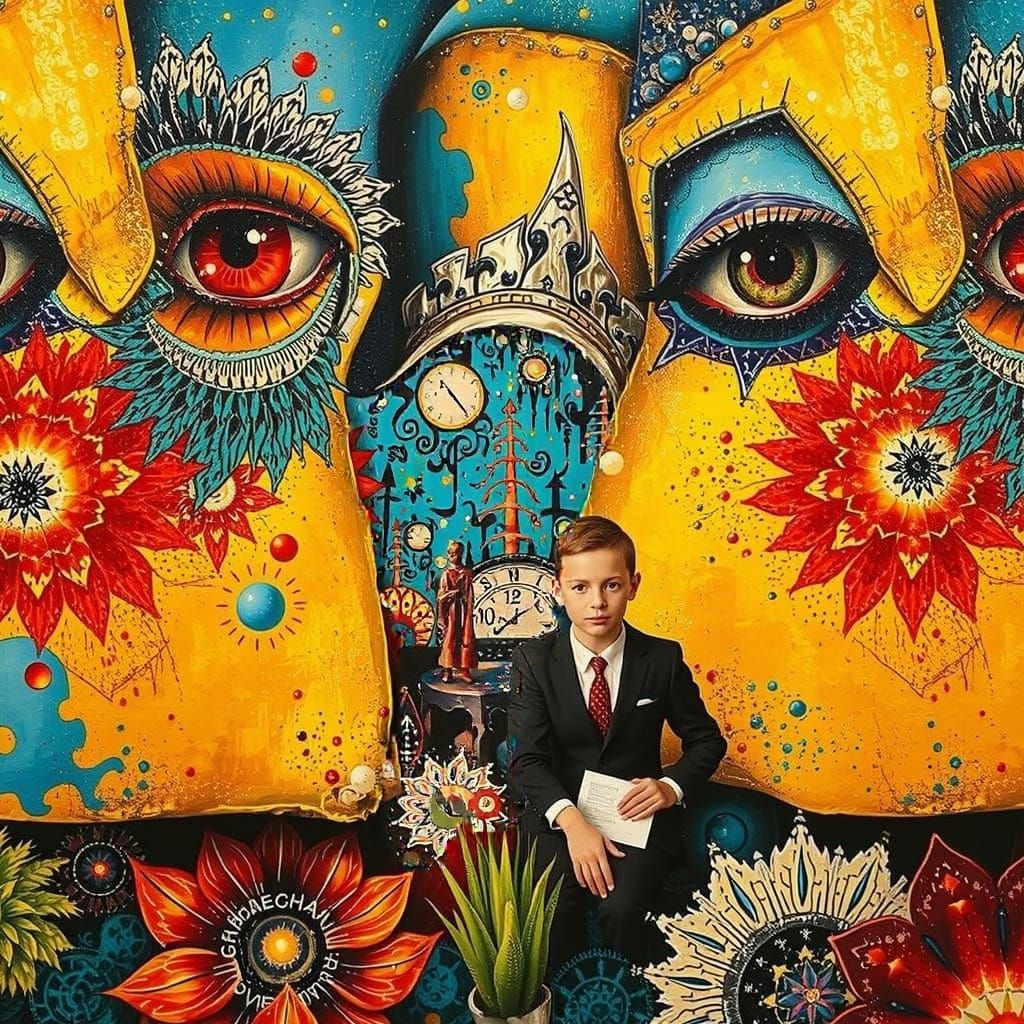 Surrealist Figures in a Fantastical Hyperrealistic Landscape