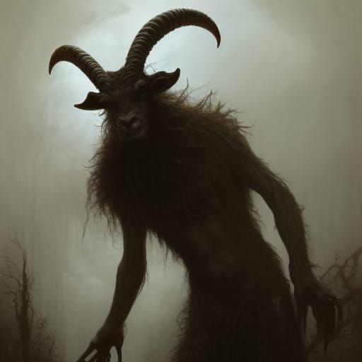 Gothic Horror: Monstrous Blood-Soaked WereGoat in Swamp
