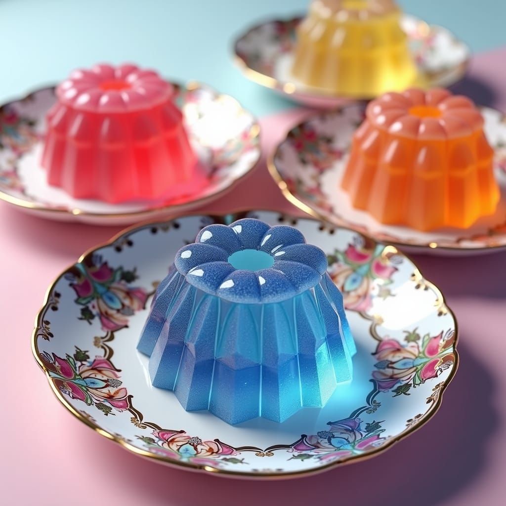 Rainbow Jelly on Ornate Plates: Anime Concept Art