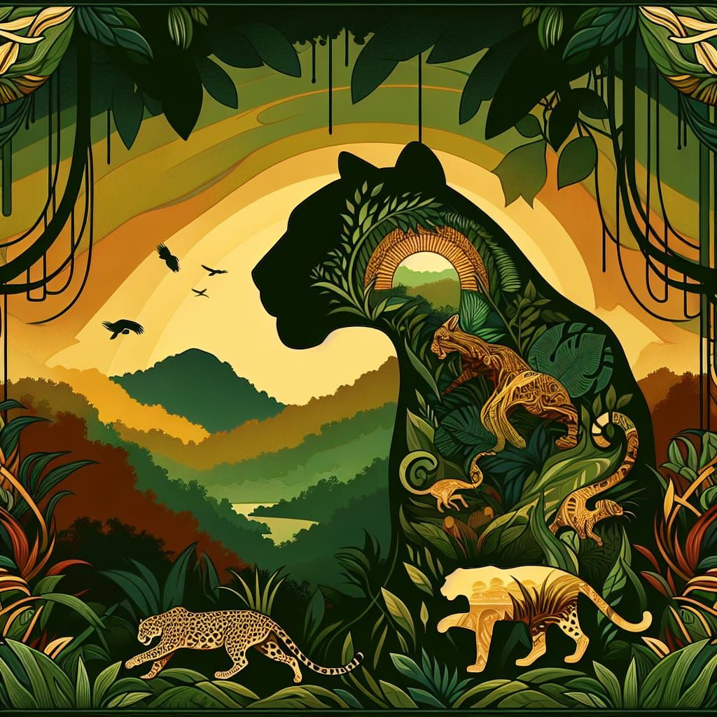 Rainforest Ecosystem Concept Art in Art Nouveau Style
