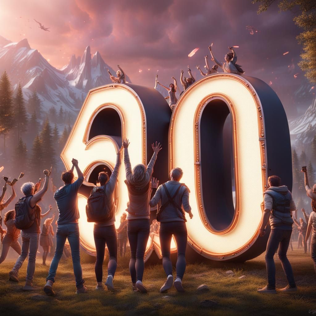 Crowd Celebrates '60+' Milestone in Fantasy Art Style