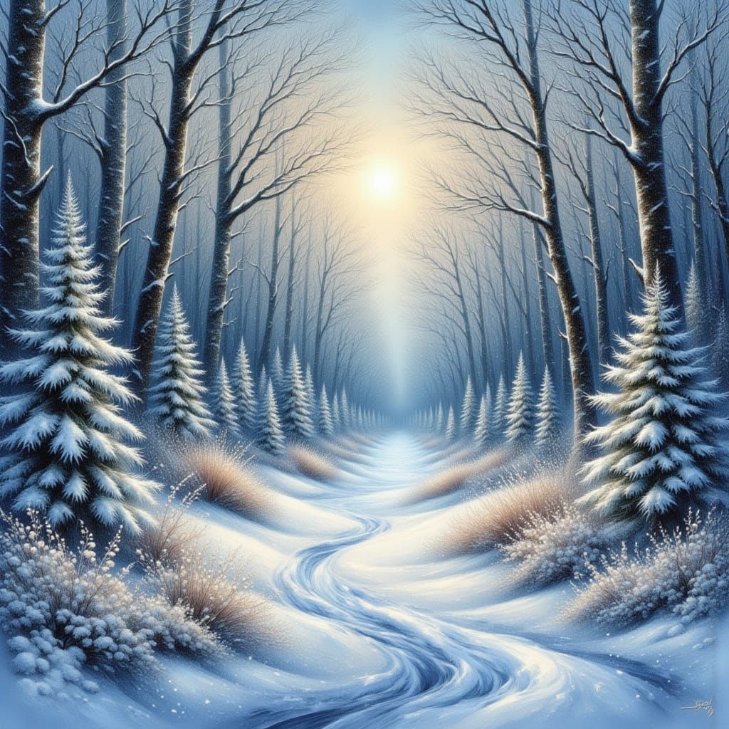 Lady Winter's Enchanting Forest Scene in Hyperrealistic Airb...