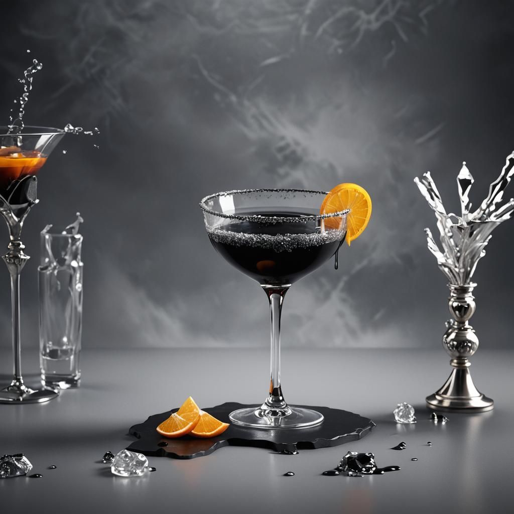 Elegant Black Cocktail with Silver Sugar Rim