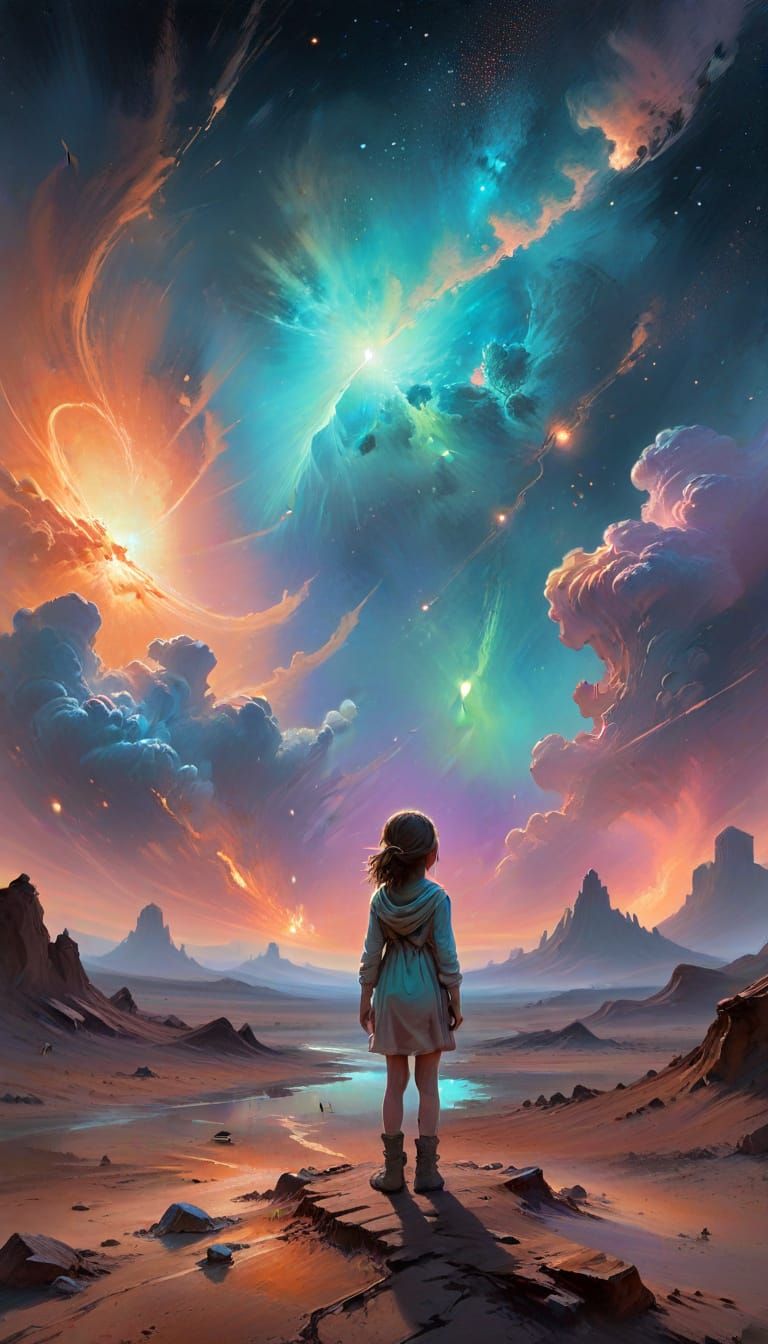 Impressionistic Painting of Girl on Alien Planet