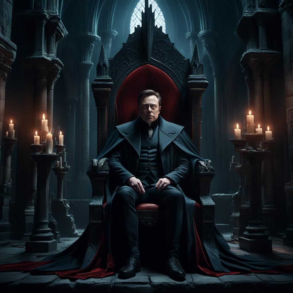 Elon Musk as Dracula in Gothic Castle