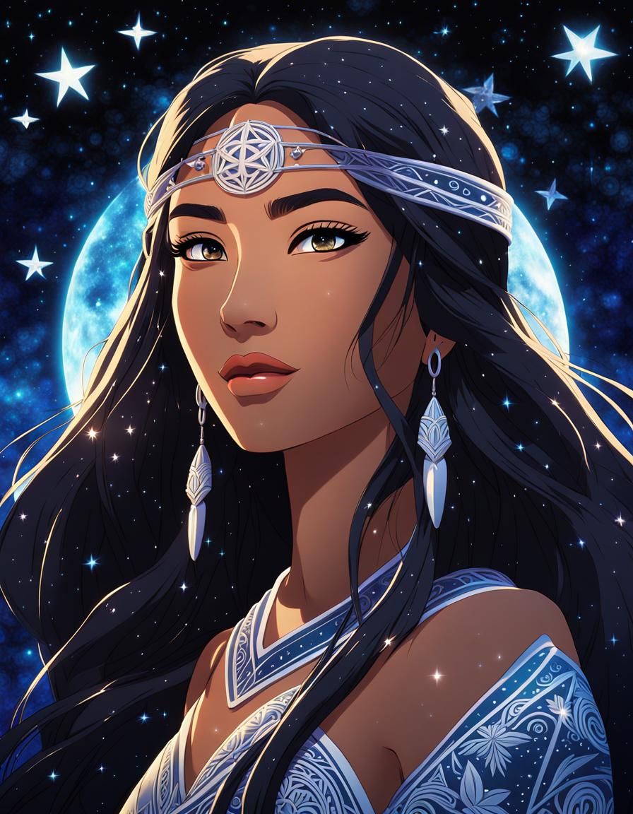 Mystical Polynesian Woman in Anime Style with Galaxy Body