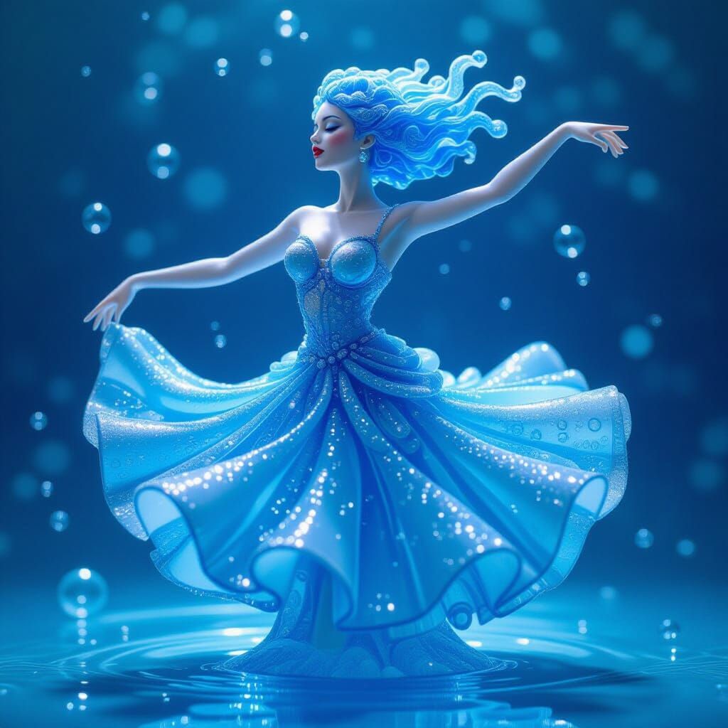 Ethereal Blue Dancer of Bubbles and Water