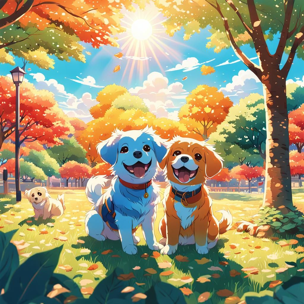 Dogs Play Hide-and-Seek: Vibrant Anime Art